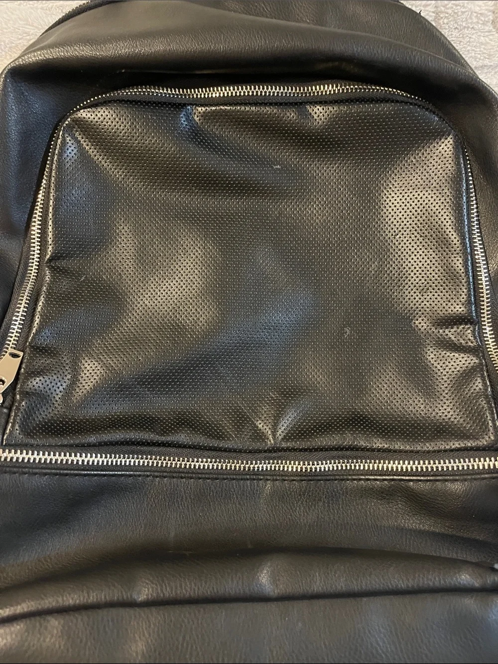 Target Black Faux Leather Backpack with Silver Zippers and Front Pocket